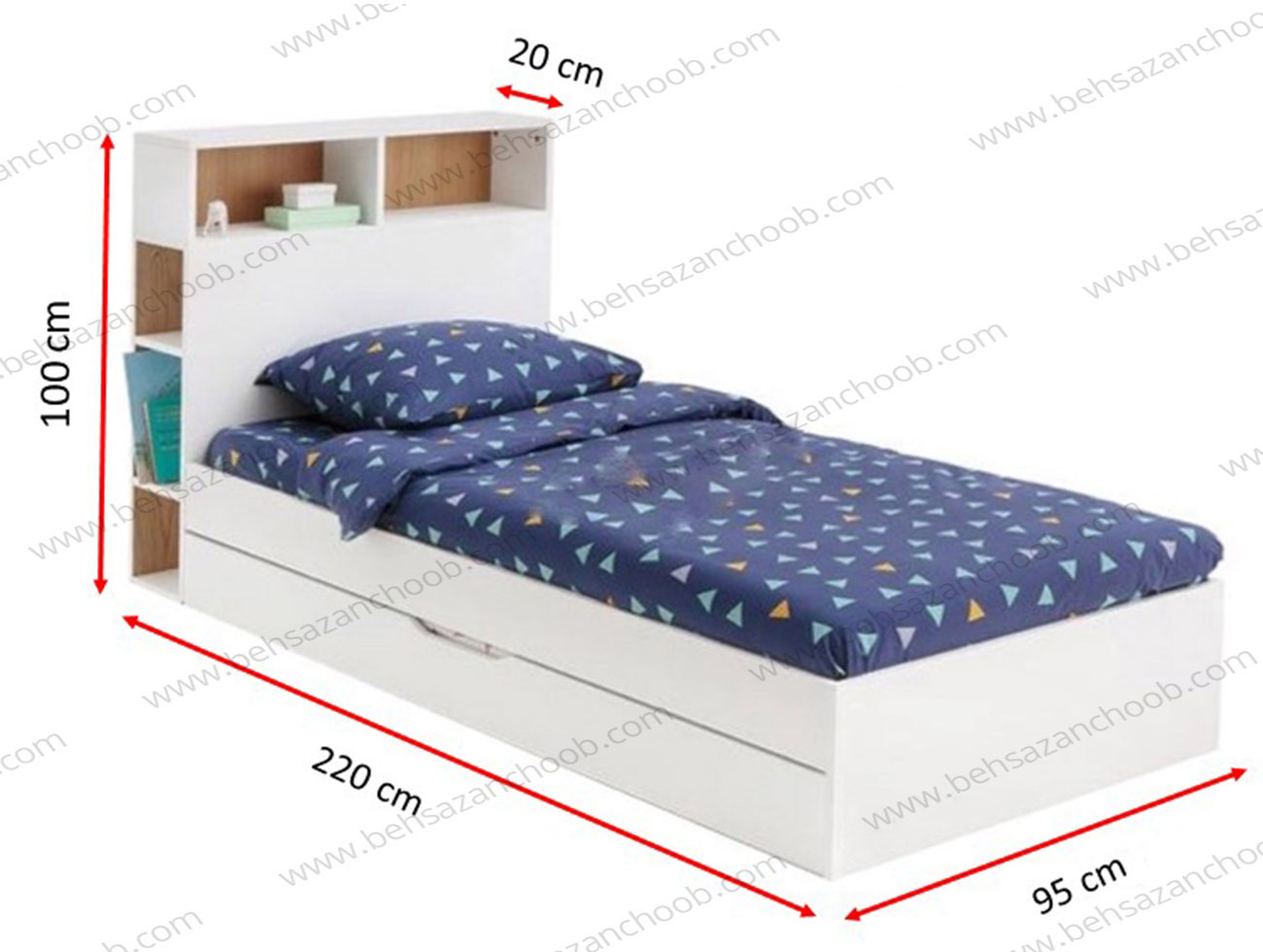 تخت تک نفره باکسی کتابخانه دار T724